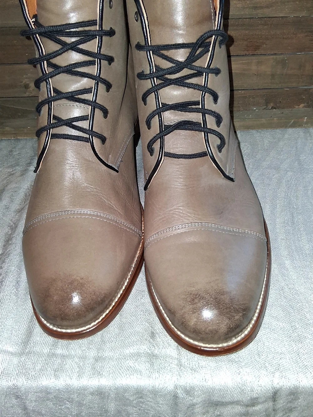 Penny Luck Gambler Taupe Leather Boots with Contrast Laces